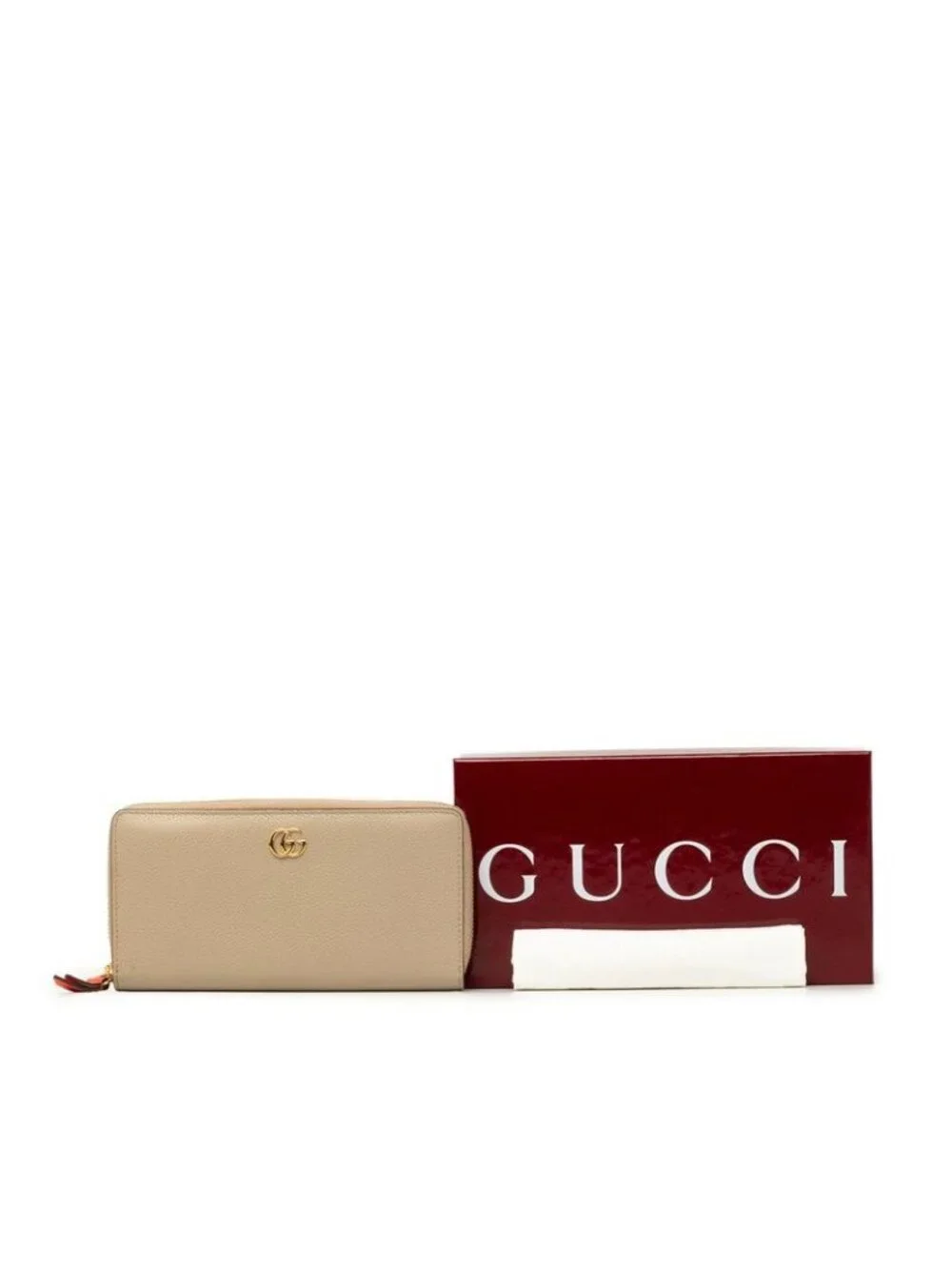 Gucci Double Zip Around Wallet Beige Red Leather